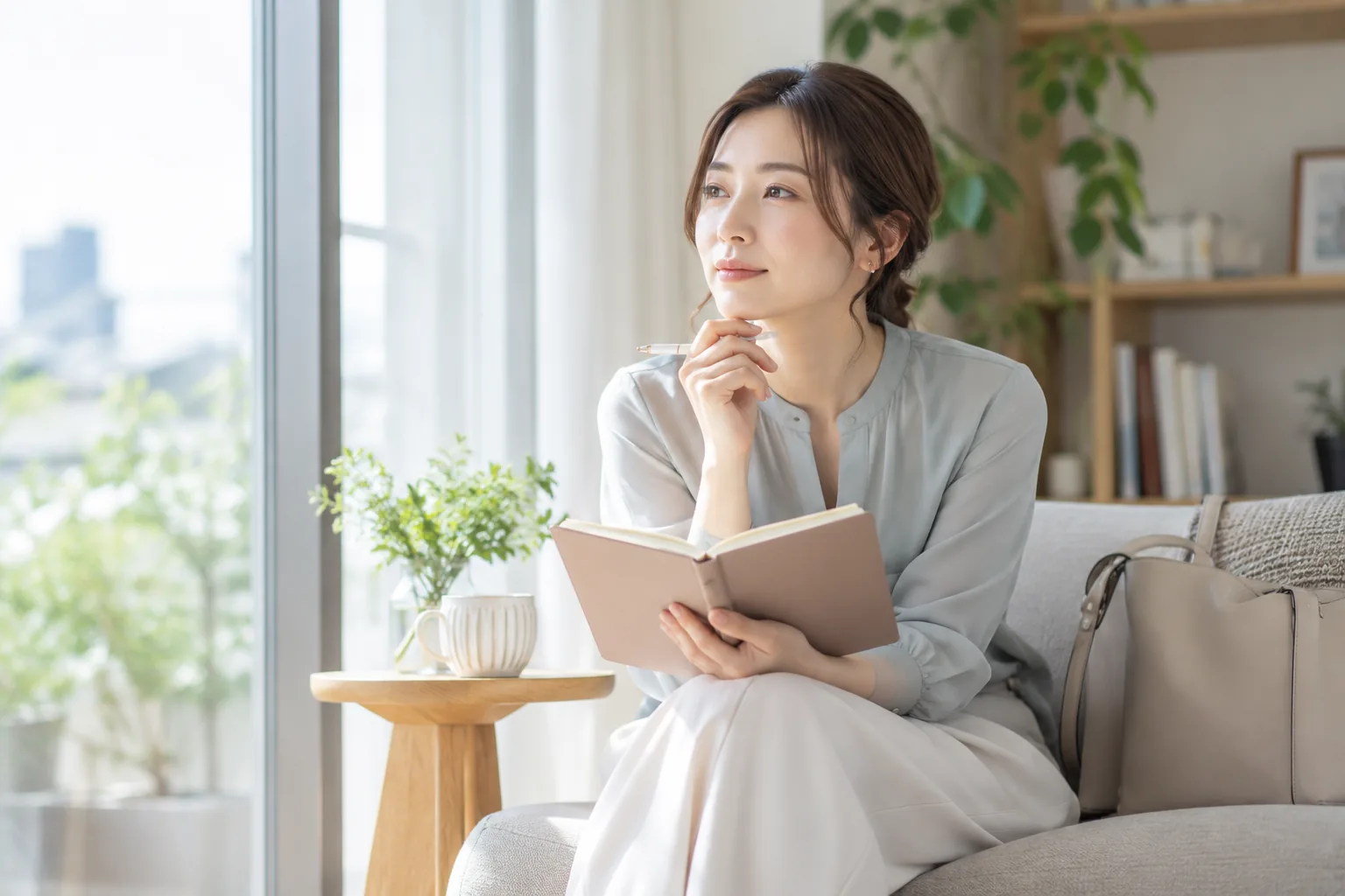 これからの働き方を考えながらノートを開く女性